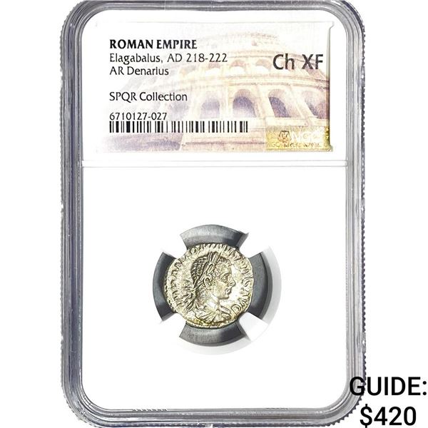 Roman Elagabalus, AD 218-222 AR Denarius NGC ChXF