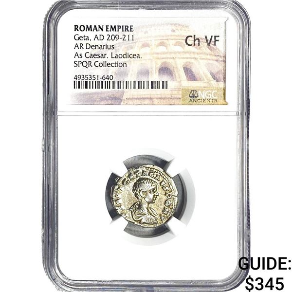Roman Geta,AD209-211 AR Denarius As Caesar.Laodicea NGC ChVF