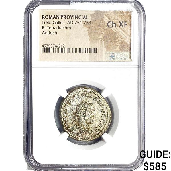 Roman Treb. Gallus, AD 251-253 BI Tetradrachm Antioch NGC ChXF