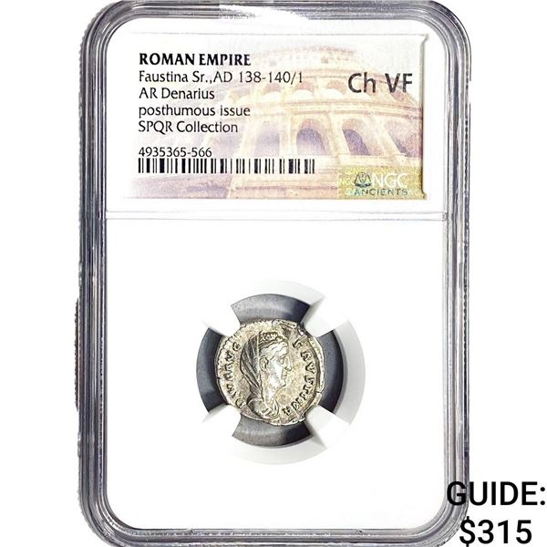 Roman Faustina Sr., AD 138-140/1 AR Denarius NGC ChVF