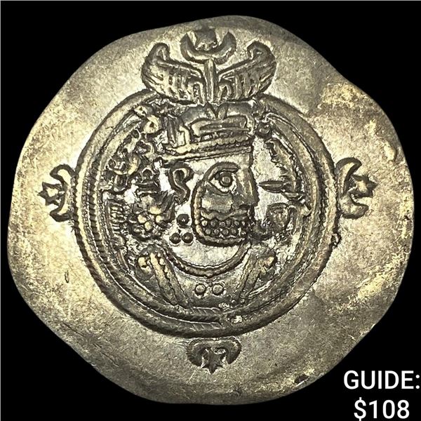 Sasanian Empire Khusru II 591-628AD Silver Drachm CHOICE AU