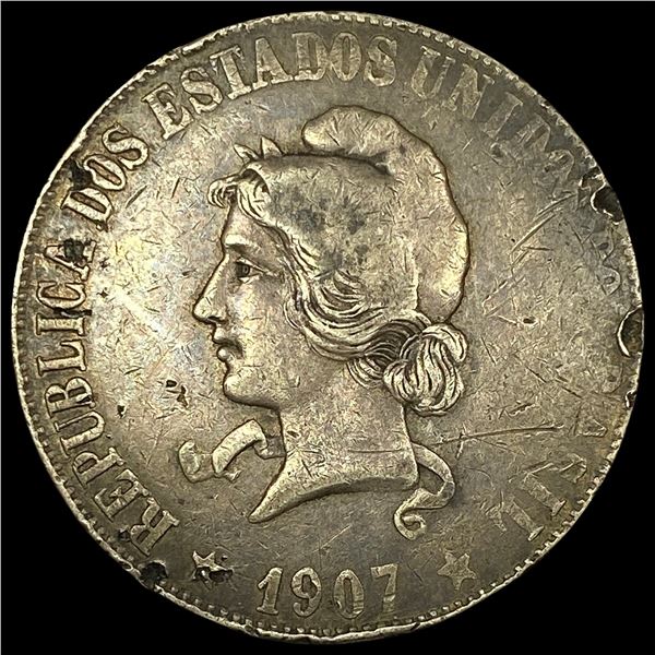 1907 Brazil Silver 2000 Reis NEARLY UNCIRCULATED