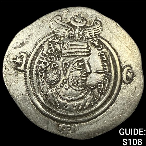 Sasanian Empire Khusru II 591-628AD Silver Drachm CHOICE AU