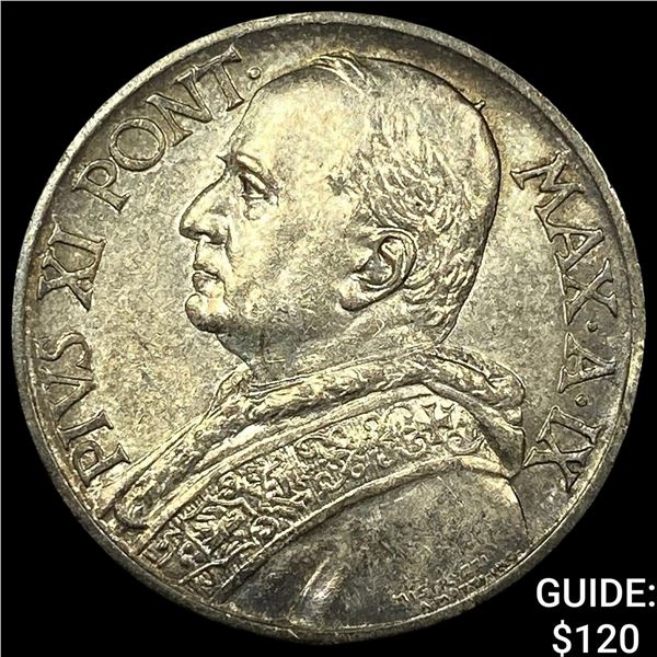 1930 Vatican Pius XI Silver 10 Lire CLOSELY UNCIRCULATED