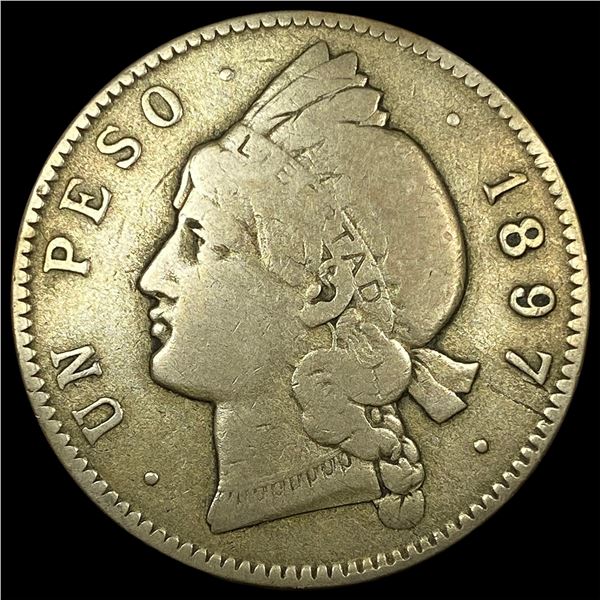 1897A Dominican Republic Silver Peso NEARLY UNCIRCULATED