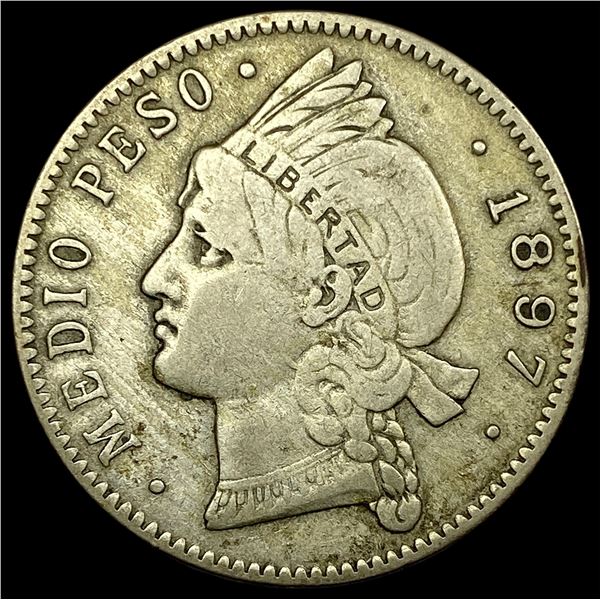 1897 Dominican Republic Silver 1/2 Peso NEARLY UNCIRCULATED