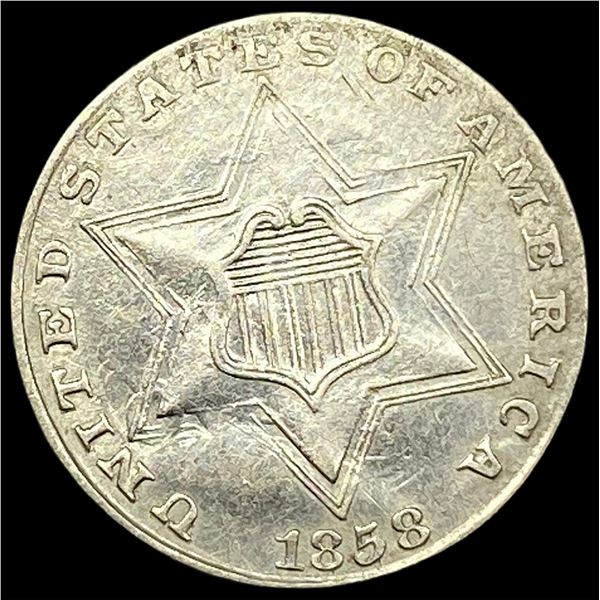 1858 Silver Three-Cent Piece CLOSELY  UNCIRCULATED