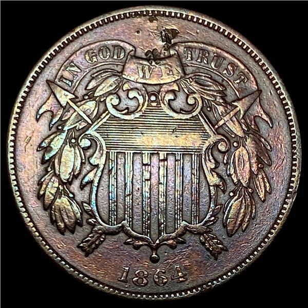 1864 Copper Two-Cent Piece NEARLY  UNCIRCULATED