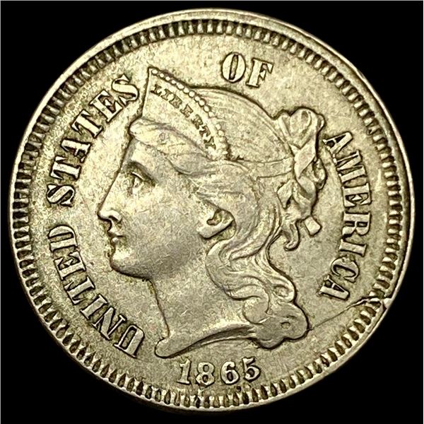 1865 Nickel Three-Cent Piece NEARLY  UNCIRCULATED
