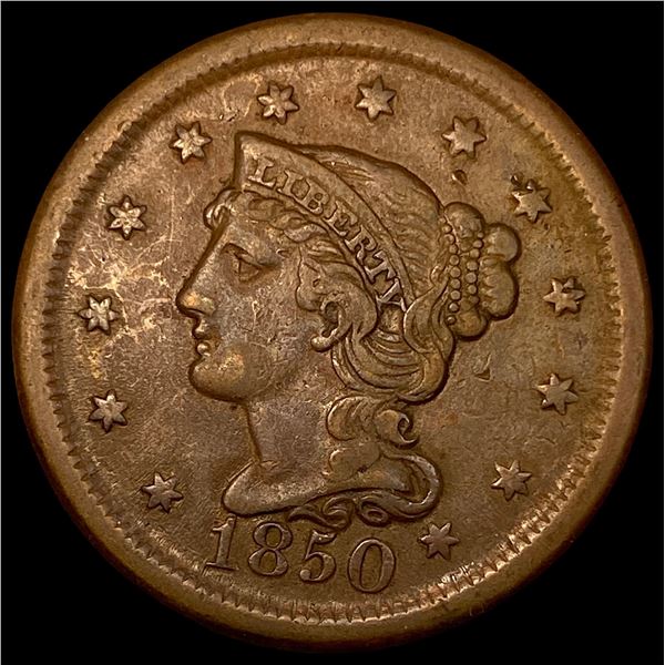 1850 Braided Hair Large Cent LIGHTLY  CIRCULATED