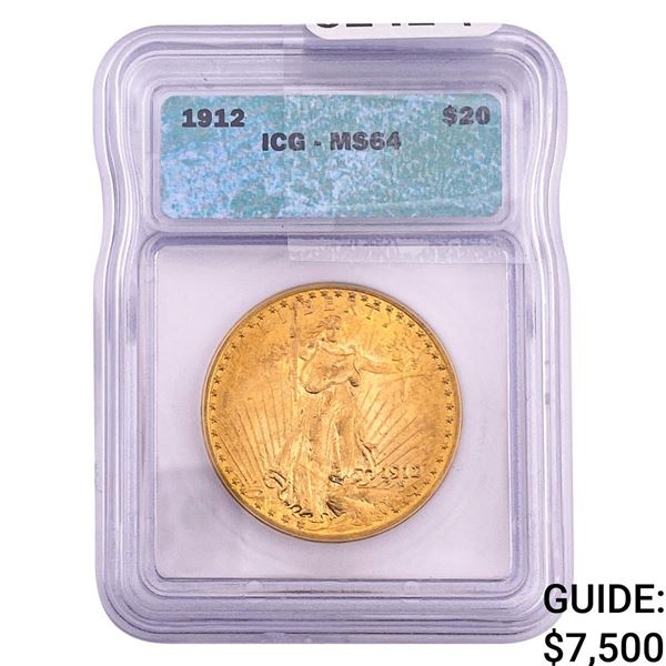 1912 $20 Gold Double Eagle ICG MS64