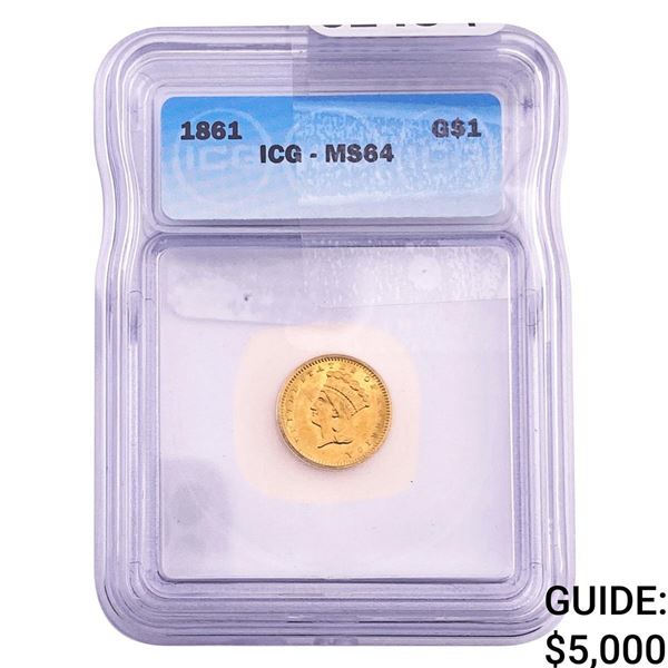 1861 Rare Gold Dollar ICG MS64