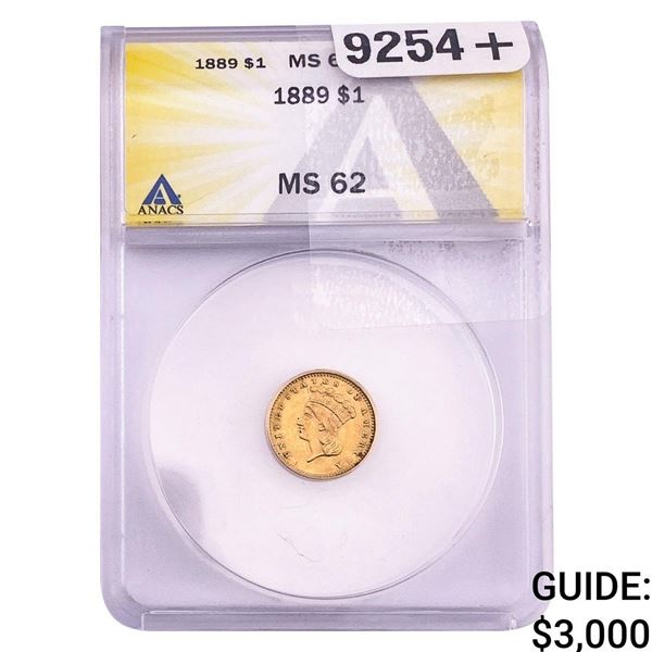 1889 Rare Gold Dollar ANACS MS62