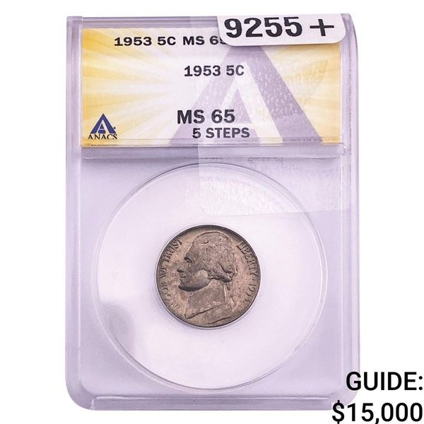 1953 Jefferson Nickel ANACS MS65 5 Steps