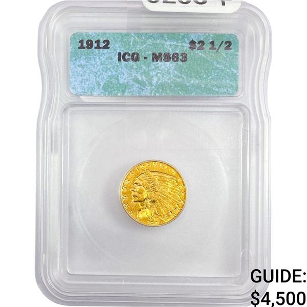 1912 $2.50 Gold Quarter Eagle ICG MS63