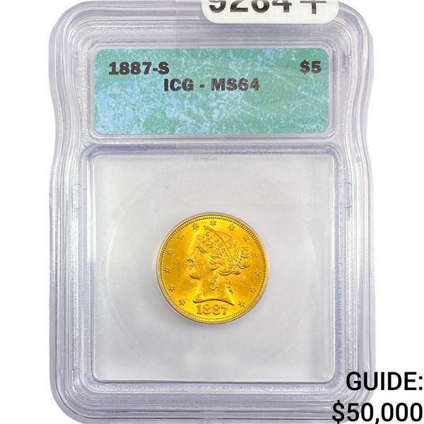 1887-S $5 Gold Half Eagle ICG MS64
