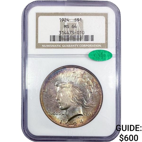 1924 CAC Silver Peace Dollar NGC MS64