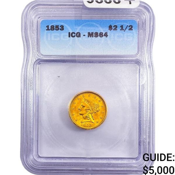 1853 $2.50 Gold Quarter Eagle ICG MS64