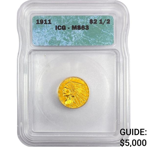 1911 $2.50 Gold Quarter Eagle ICG MS63
