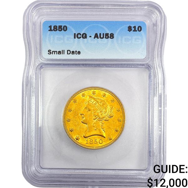 1850 $10 Gold Eagle ICG AU58