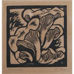 Elfriede Martha Abbe wood engraving Chanterelles