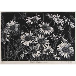 Grace Albee 1939 wood engraving Field Daises