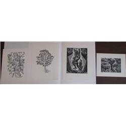 4 Margaret Bruce Wells wood engravings  Childhood of a Tree, Storm 