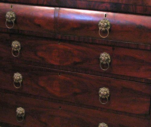 Burled Wood Dresser With Lion Head Pulls