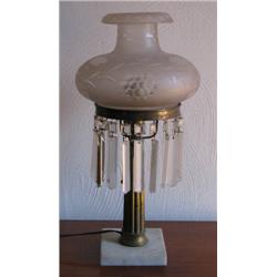 Glass Hurricane Lamp with Hanging Crystal Decoration