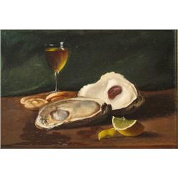 Oysters and Wine Glass Still Life ptg