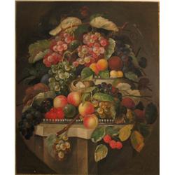 Attrib. Charles Baum Peaches and Grapes Rondo still life ptg