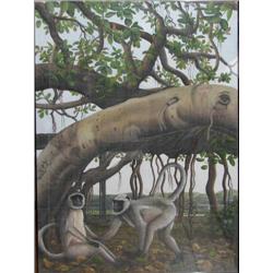 Pappu Lal Komowat painting of Monkies and  mangrove Trees