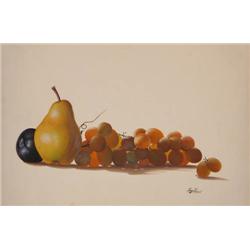 Jaggu Prasad still life of Grapes, Pear, and Plum