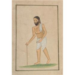 Mughal Style Portrait of a Man with Walking Stick