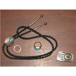 4 pcs Men's Turquoise and Sterling Jewelry