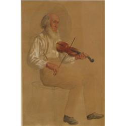 Old Man Fiddling watercolor painting