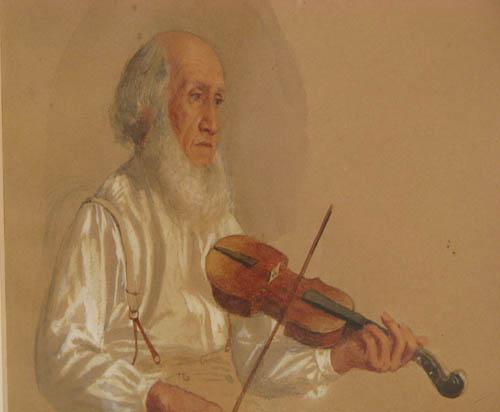 Old Man Fiddling Watercolor Painting