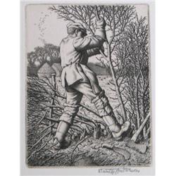 Stanley Anderson orig etching Hedge-laying