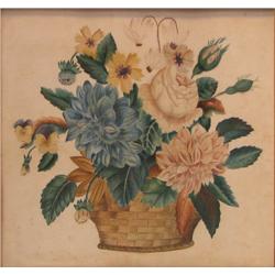 E. English Basket of Flowers watercolor