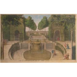 The Gallery d' Water in the Gardens of Versailles period engraving 
