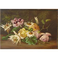 Possibly Edwin Steele Flowers on Ground 19th c. still life