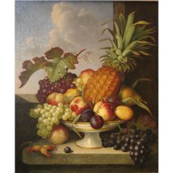 Attrib. George Stevens Compote with Pineapple and Fruit still life ptg