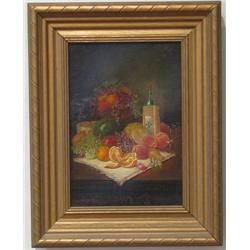 George W. Whitaker Still Life with Fruit and Wine Bottle