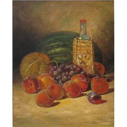 George W. Whitaker Still Life with Wine Bottle and Fruit