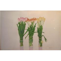 Gary Bukovnik watercolor 3 Vases of Tulips