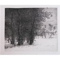 Reinder Homan etching of Snowy Woods
