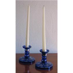 Pair of Bohemian Glass Candlestick Holders