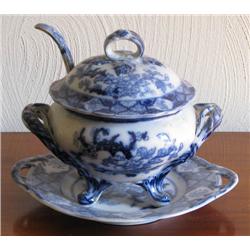 Blue and White Ceramic Sauce Tureen