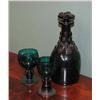 Image 1 : Green Glass Decanter with 3 matching cups