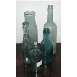Five Antique Blue Glass Bottles